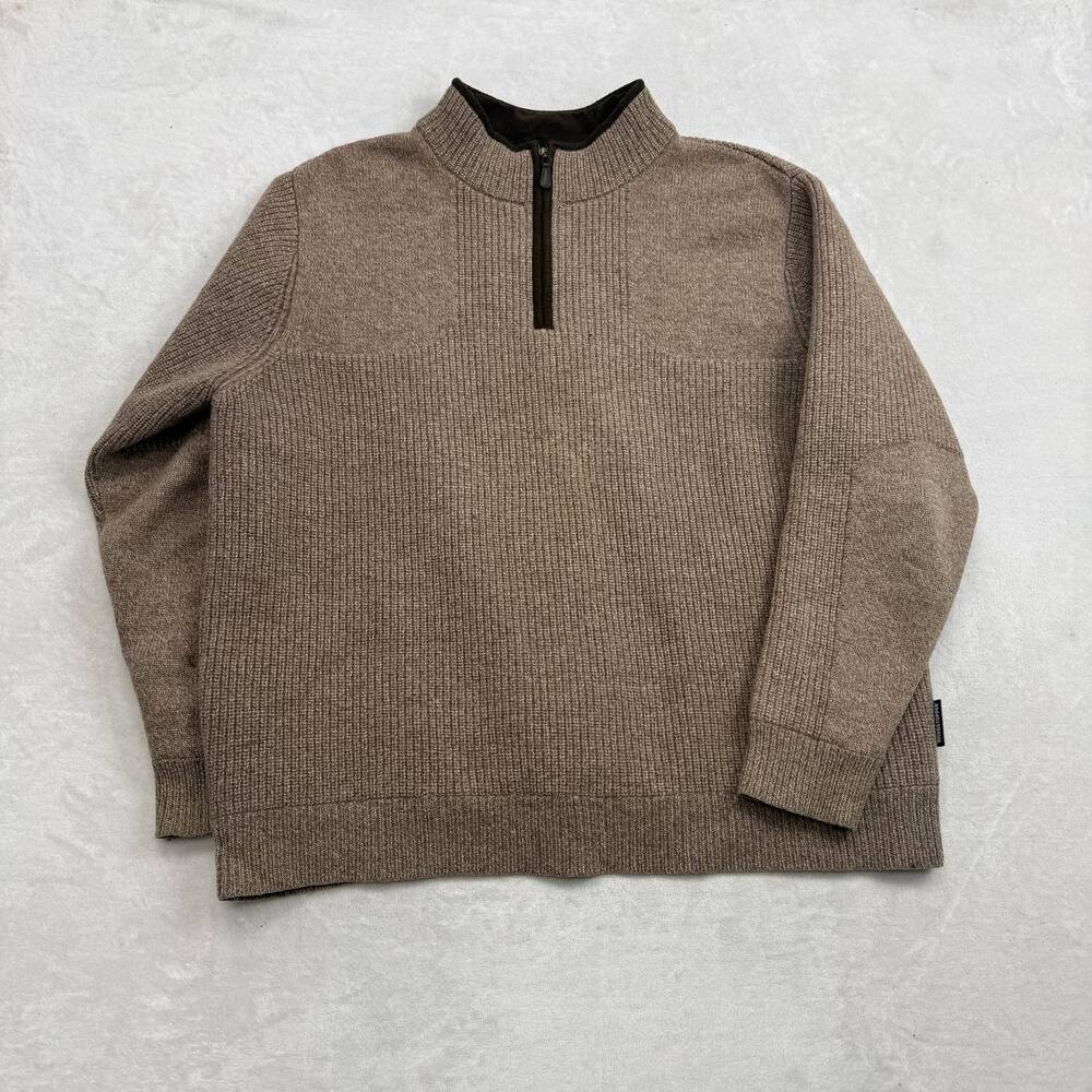 L.L. Bean Men's Quarter Zip Sweater Brown Size L Merino Lambswool Pullover